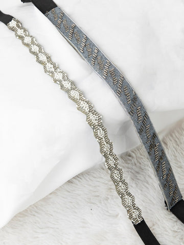 Women's Grey Embellished 2 PU Belts