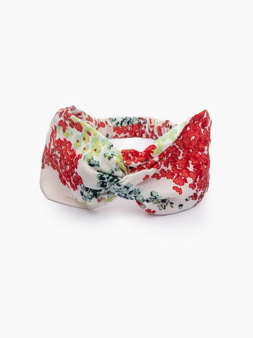 Women's White Red Floral Printed Hairband