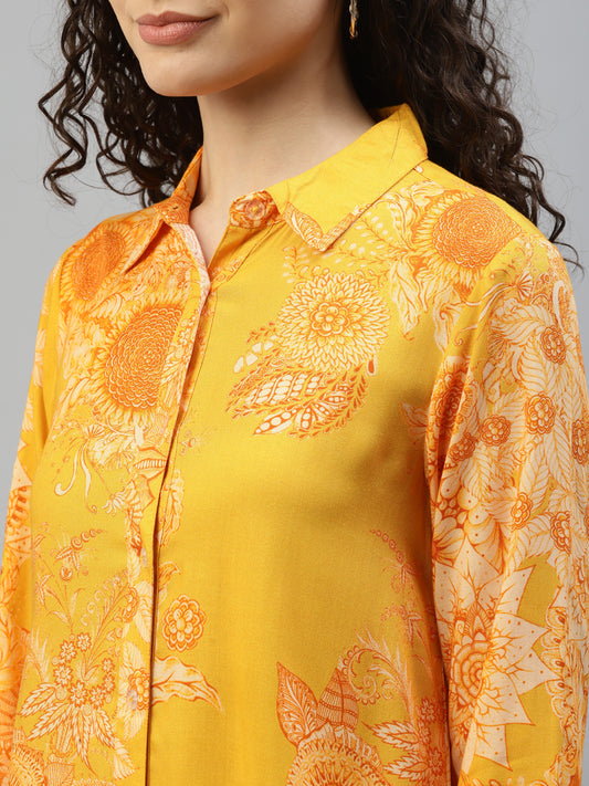 Yellow Printed Shirt With Pants Women's Co-Ord Set