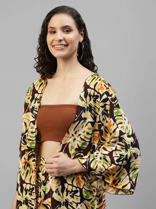 Tropical Printed Shrug With Shorts Women's Co-Ord Set