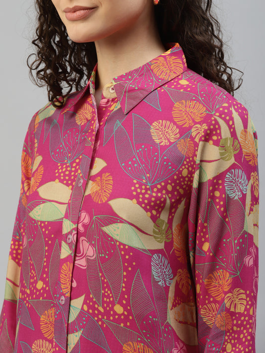 Magenta Printed Shirt With Pants Women's Co-Ord Set