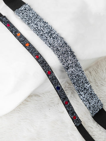 Women's Pack Of 2 Silver-Toned Black Embellished Belt
