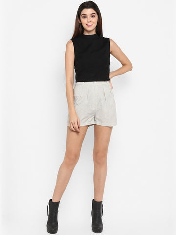 Women's Off-White Striped Regular Fit Regular Shorts