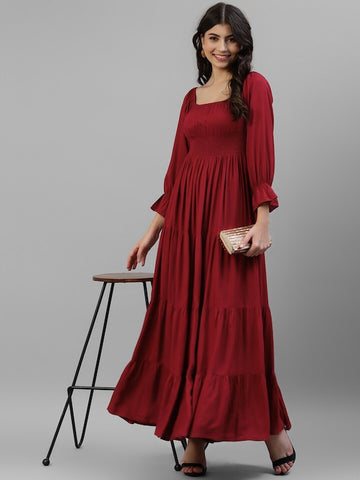 Maroon Maxi Flare Dress