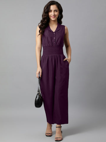 Wine Solid Culotte Jumpsuit