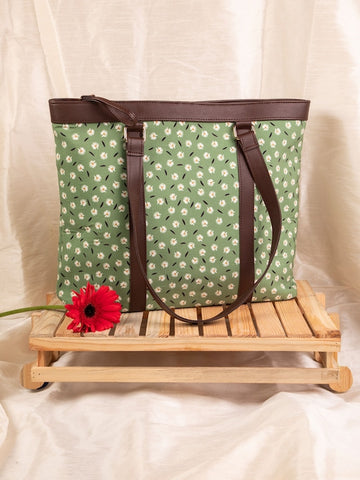 Green Floral Tote Bag