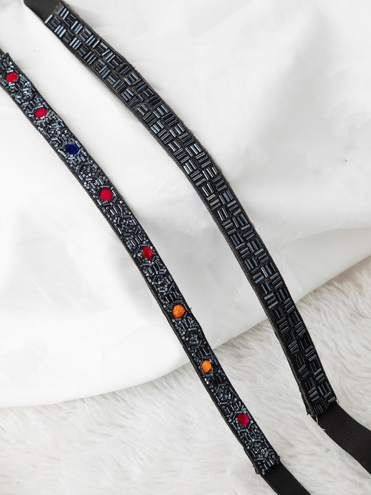 Women's Black & orange Beads Embellished 2 PU Belt