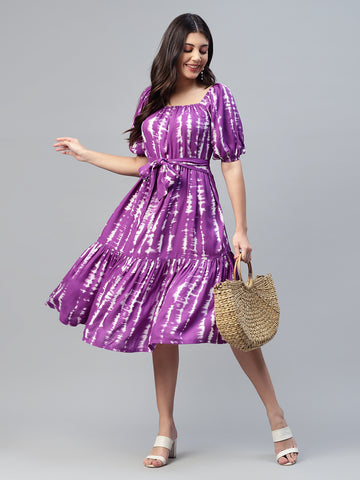 lavender tie dye women tiered dress