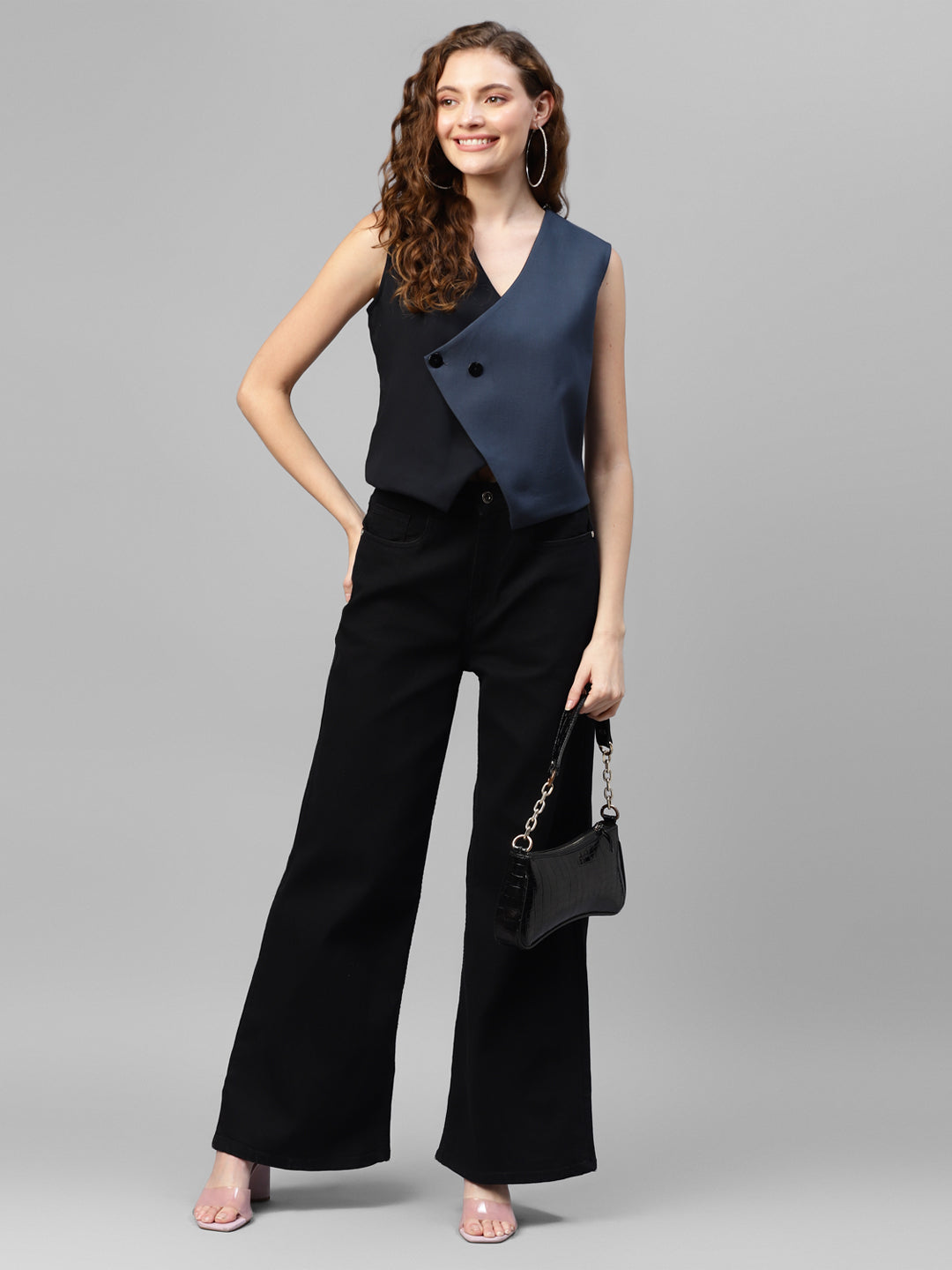 Grey Black Colour Blocking Women Shrug