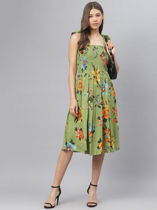 Floral Fit And Flare Tie-Up Dress