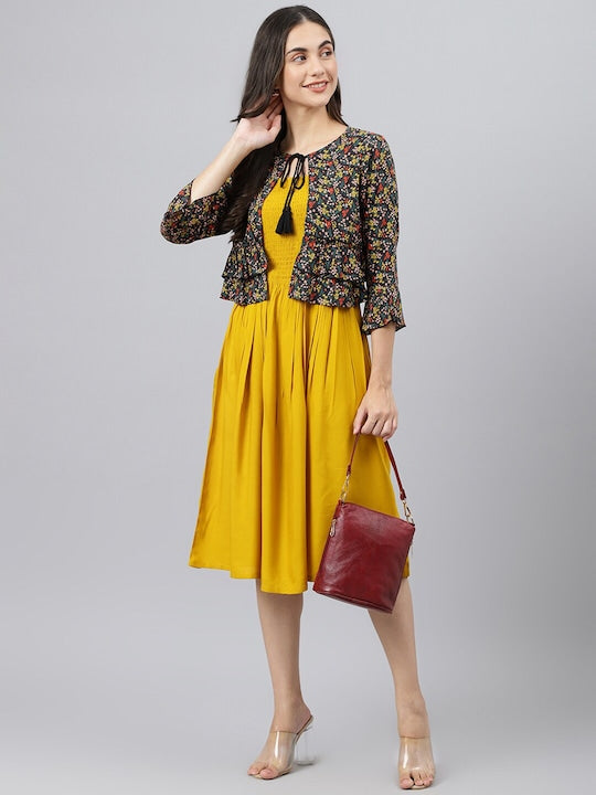 Yellow Dress With Floral Jacket