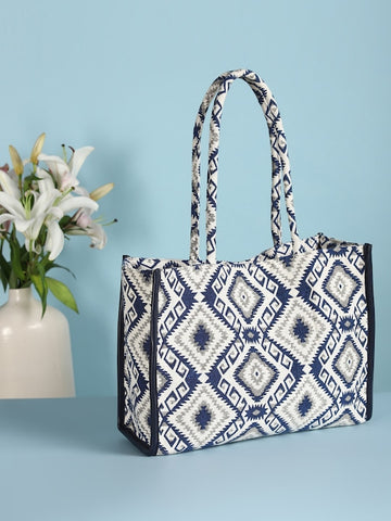 Light Blue African Geometrical Printed Tote Bag