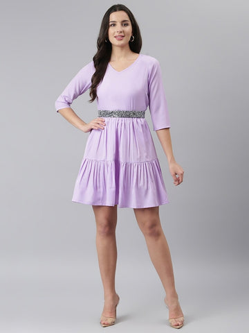 Lavender Gathered Flared Dress