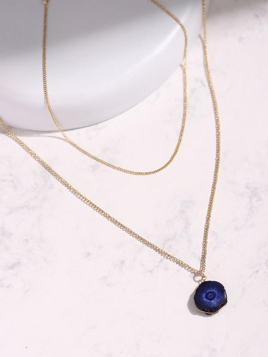 Gold-Plated Blue Agate Stone Necklace
