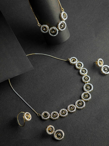 Silver-Toned Stone-Studded Jewellery Set