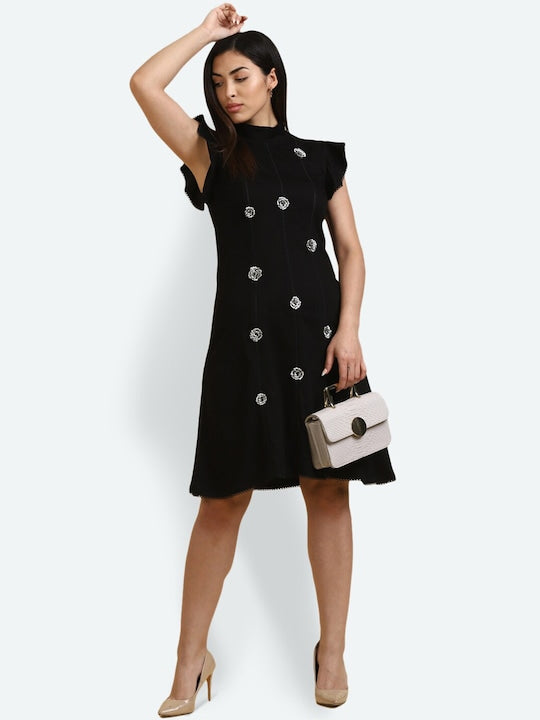 Black 3D Flower Dress