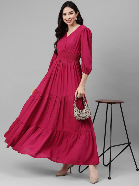 Solid Smocked Tiered Maxi Dress