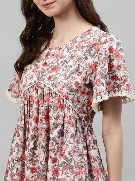 Floral Top With Lace Work