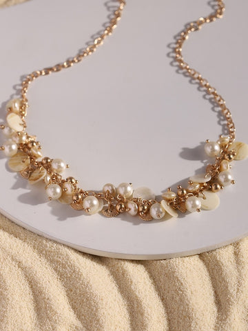 Gold-Toned Off White Delicate Pearls Shore Necklace