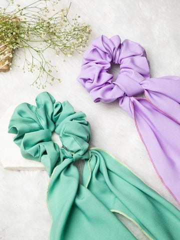 Women's Set Of 2 Green Lavender Muted Pastels Scrunchies