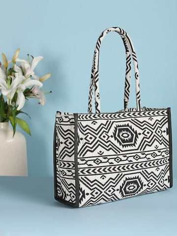 Grey Geometrical Printed Tote Bag