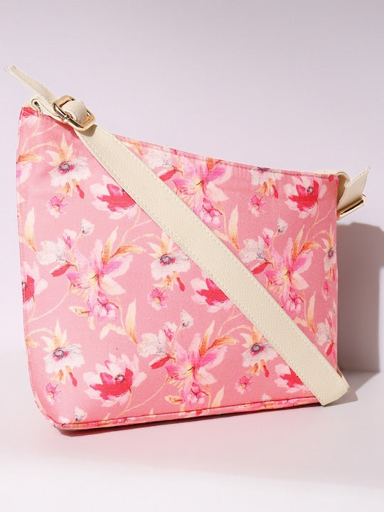 Pink Floral Asymmetrical Sling Bag
