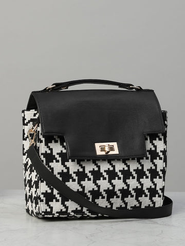 Houndstooth Printed Structured Bag