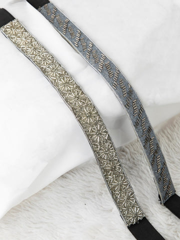 Women's Grey Embellished Set of 2 PU Belt