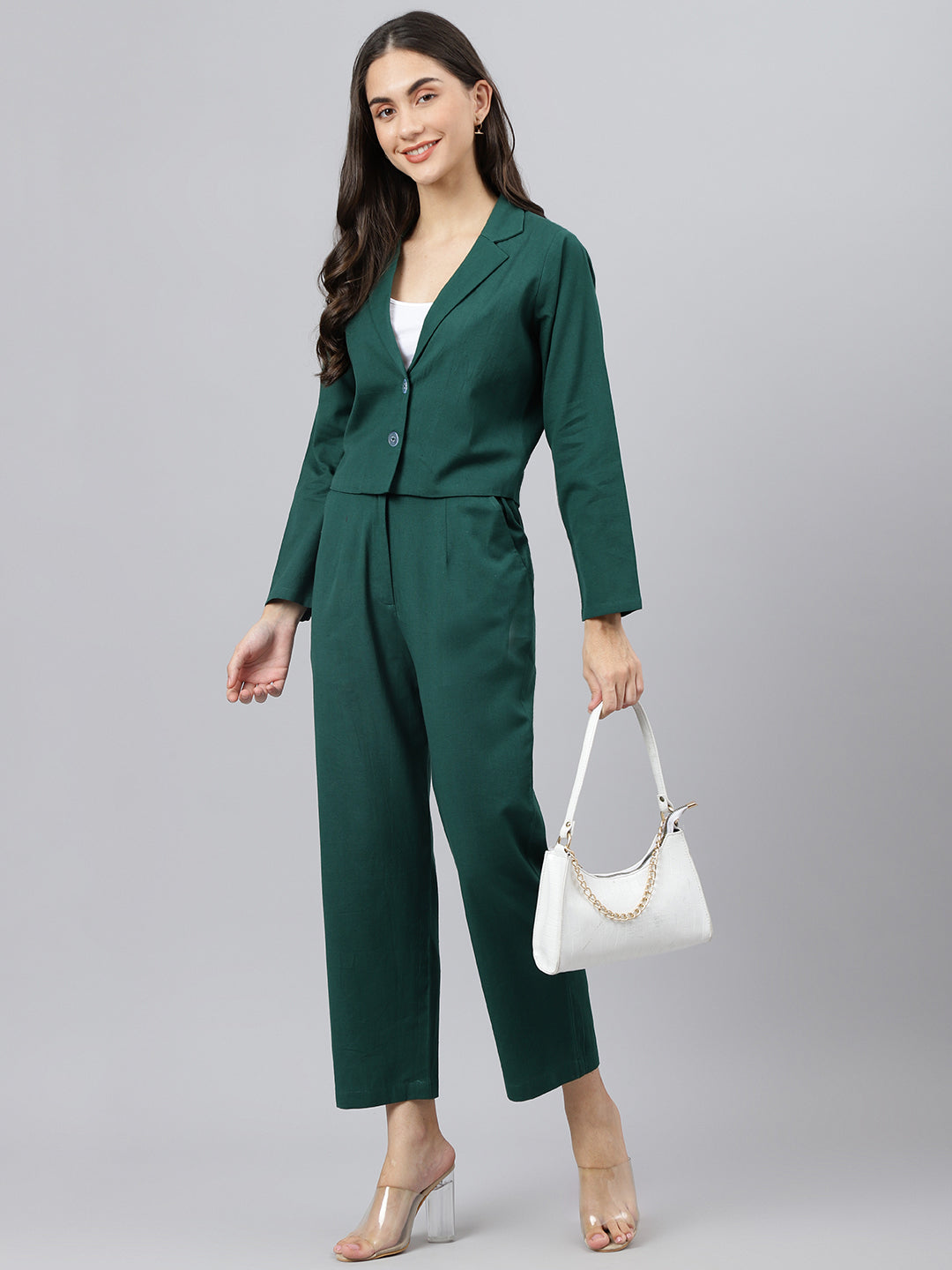 Bottle Green Solid Pure Cotton Trousers With Pockets
