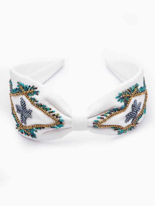 Women's White Embellished Hairband