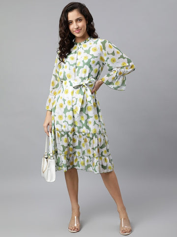 Floral Printed Georgette A-Line Tiered Dress