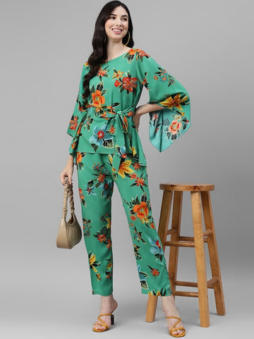 Floral High-Low Tunic & Straight Pants Set