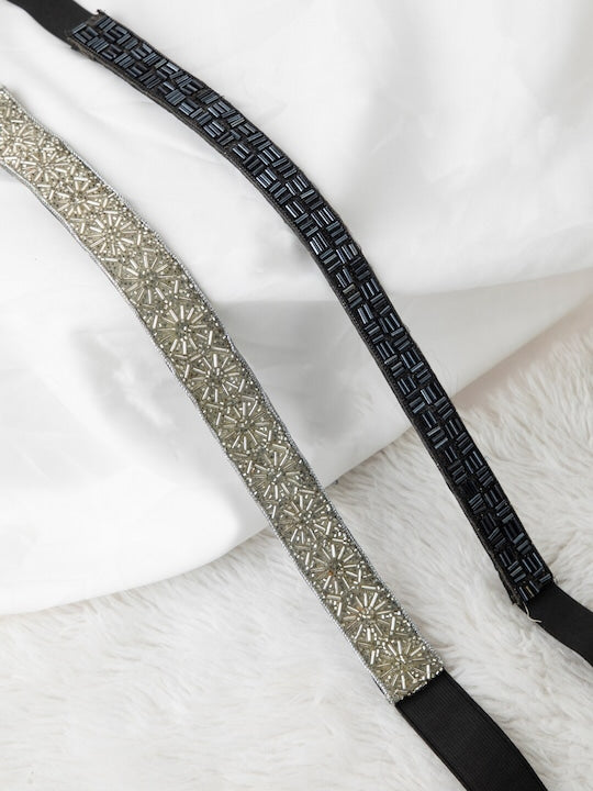 Women's Silver-Toned Embellished 2 PU Belt