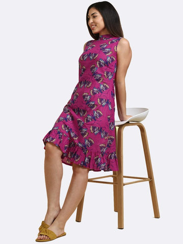 Women's Pink Butterfly Printed A-Line Dress