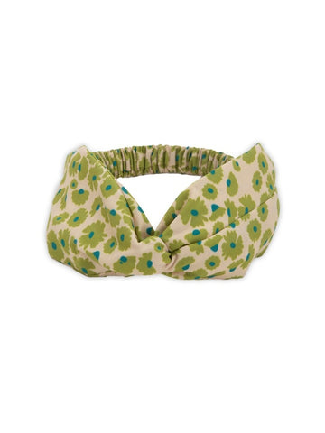 Women's Green Beige Floral Printed Knot Elastic Headband