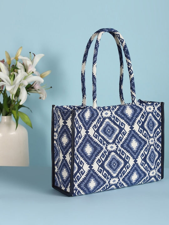 Deep Blue African Geometrical Tote Bag