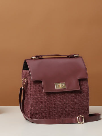 Brown Solid Structured Bag