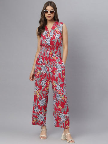 Printed Red Culotte Jumpsuit
