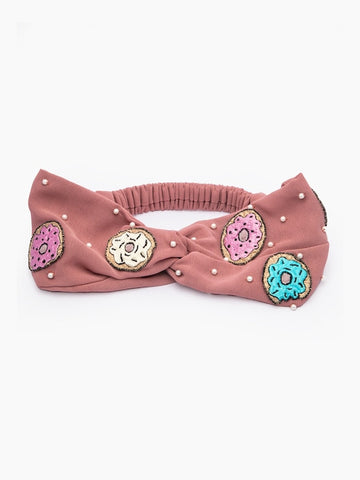 Women's Pink Blue Embroidered Hairband