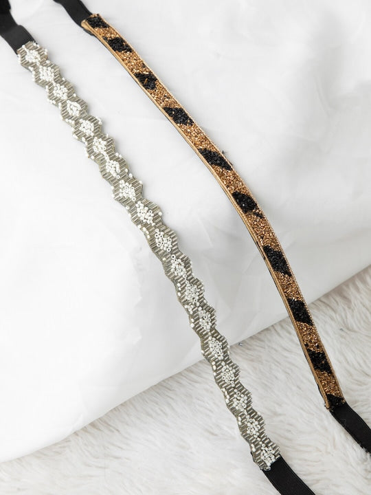 Women's Gold-Toned White Embellished 2 PU Belt