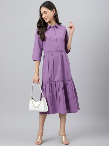 Lavender Collared Tiered Dress
