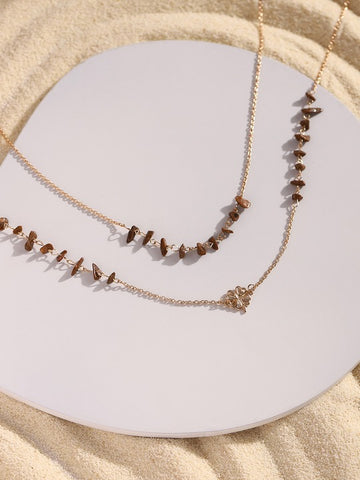 Gold-Toned Natural Stone Charm Necklace