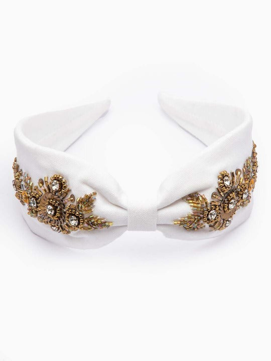 Women's White Gold-Toned Embellished Hairband