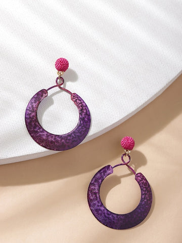 Pink Purple Circular Brass Drop Earrings