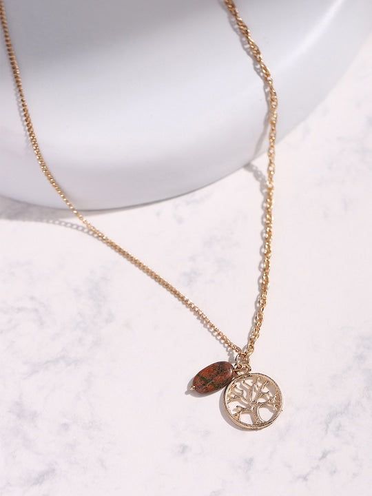 Gold-Toned Novelty Pendent Stone Necklace
