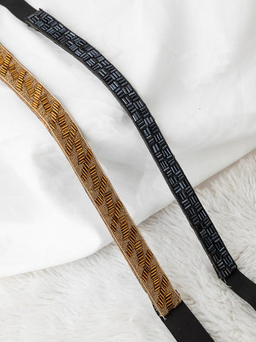 Women's Golden & Black Embellished 2 PU Belt