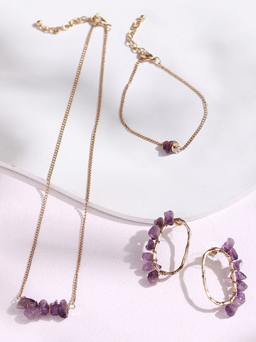 Women's Rose Gold-Plated Purple Natural Stone Studded Jewellery Set