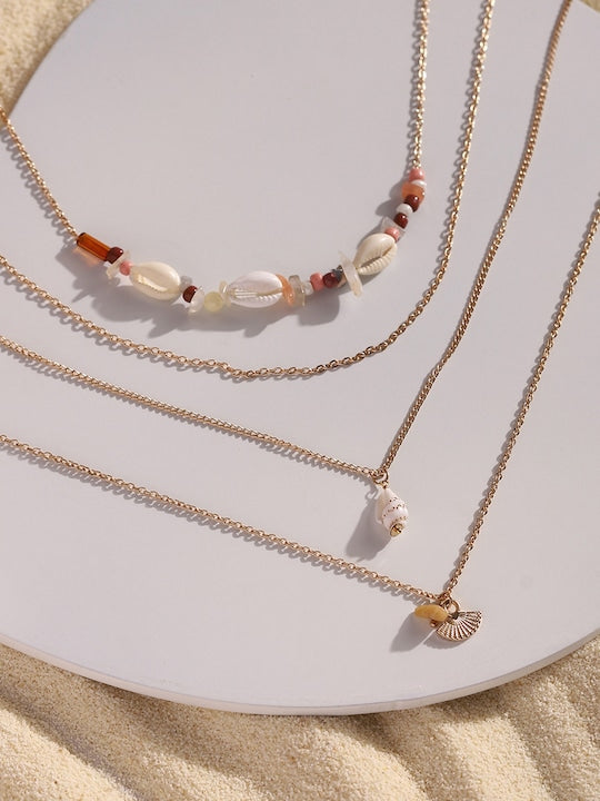 Gold-Toned White Rose Gold-Plated Layered Necklace