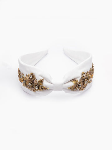 Girls White Gold-Toned Embellished Hairband