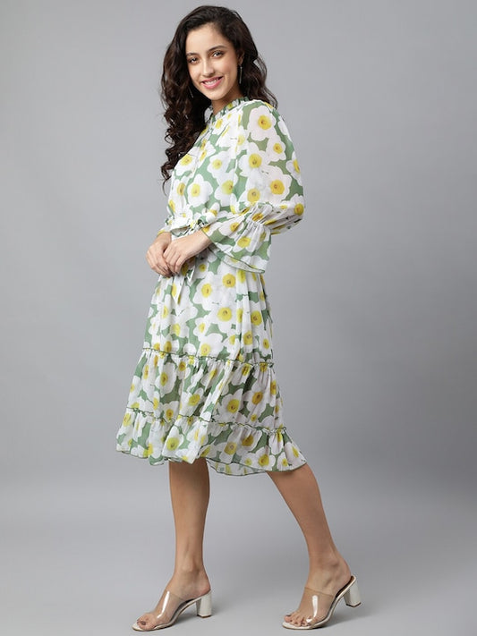 Floral Printed Georgette A-Line Tiered Dress